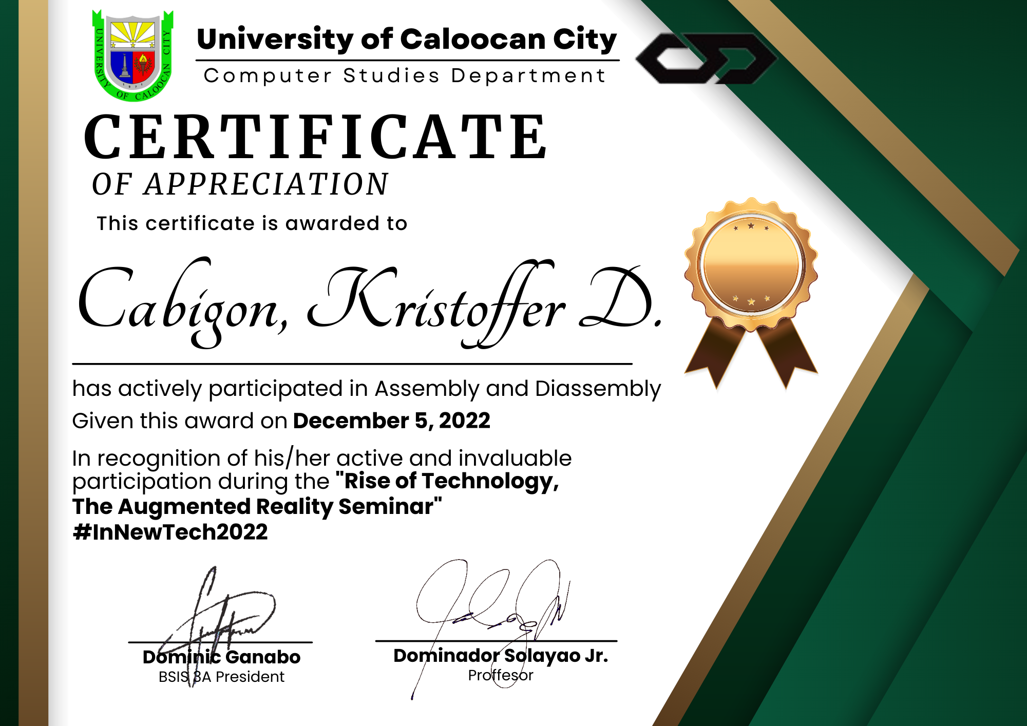 AR Seminar Certificate